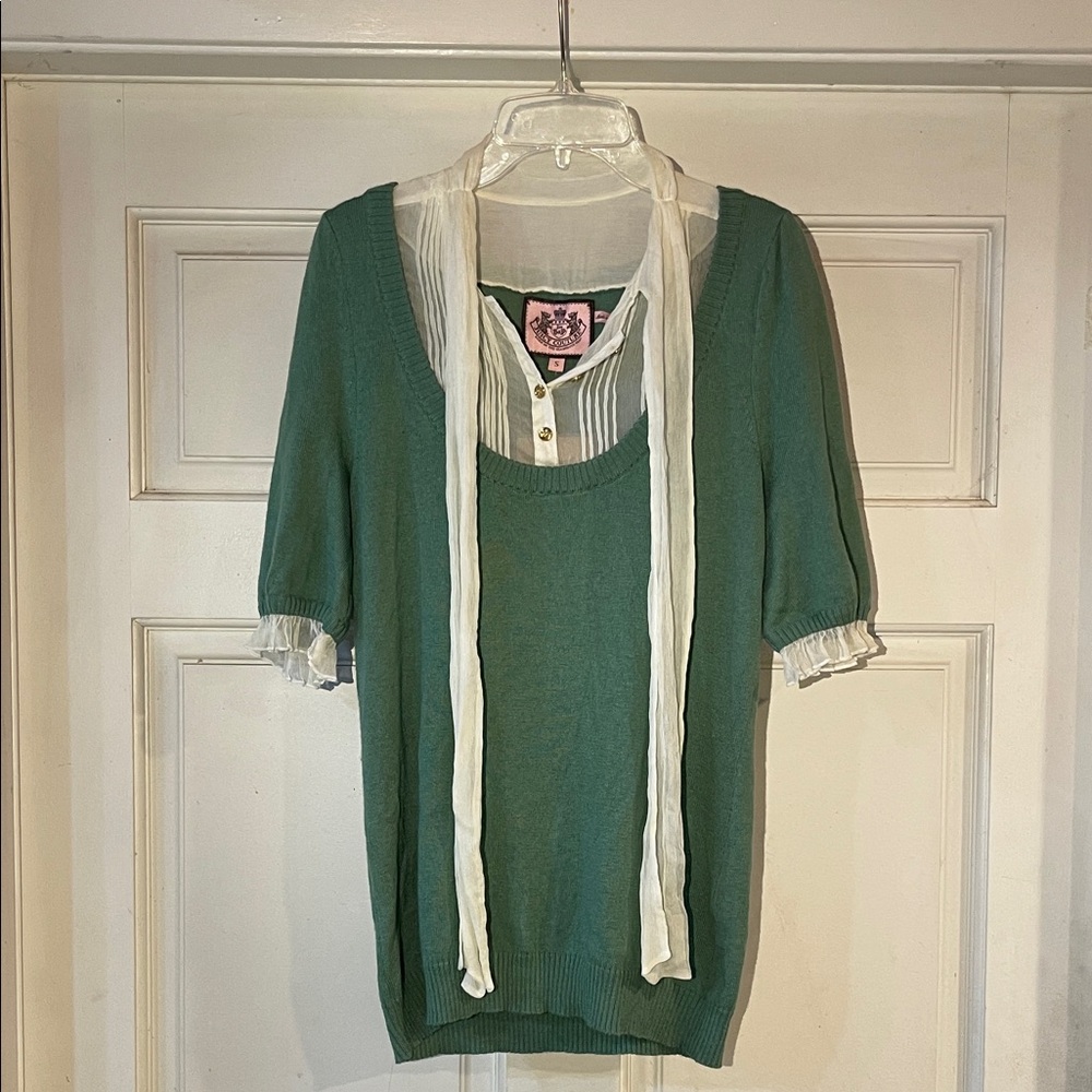 Juicy Couture Green Sweater with Cream Accents